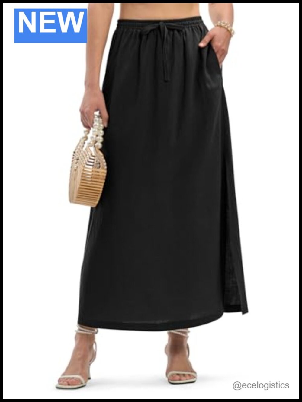 Linen Maxi Skirt Side Slit Breathable